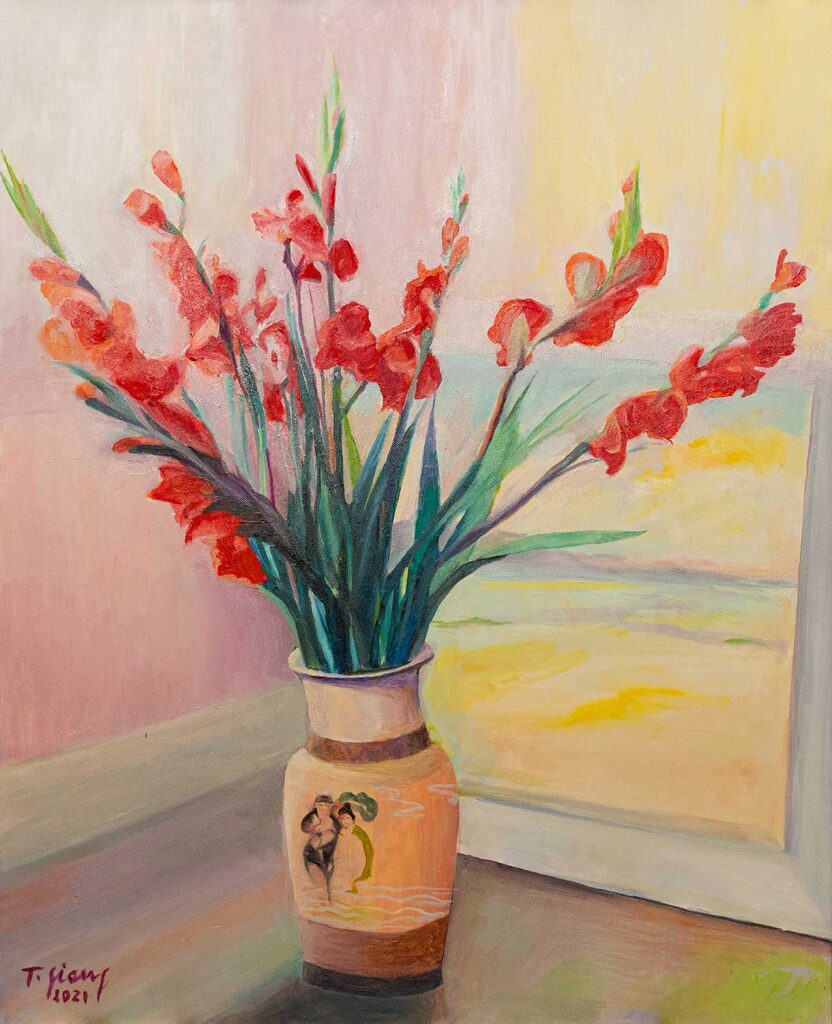 Huệ đỏ Size: 90x70 Year: 2023 Material: Oil on Canvas Artist: Trà Giang