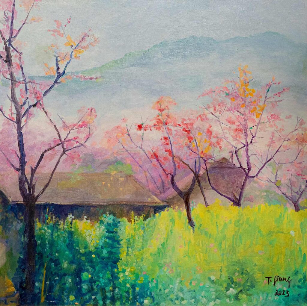 Mái nhà Tây Bắc Size: 70x70 Year: 2023 Material: Oil on Canvas Artist: Trà Giang