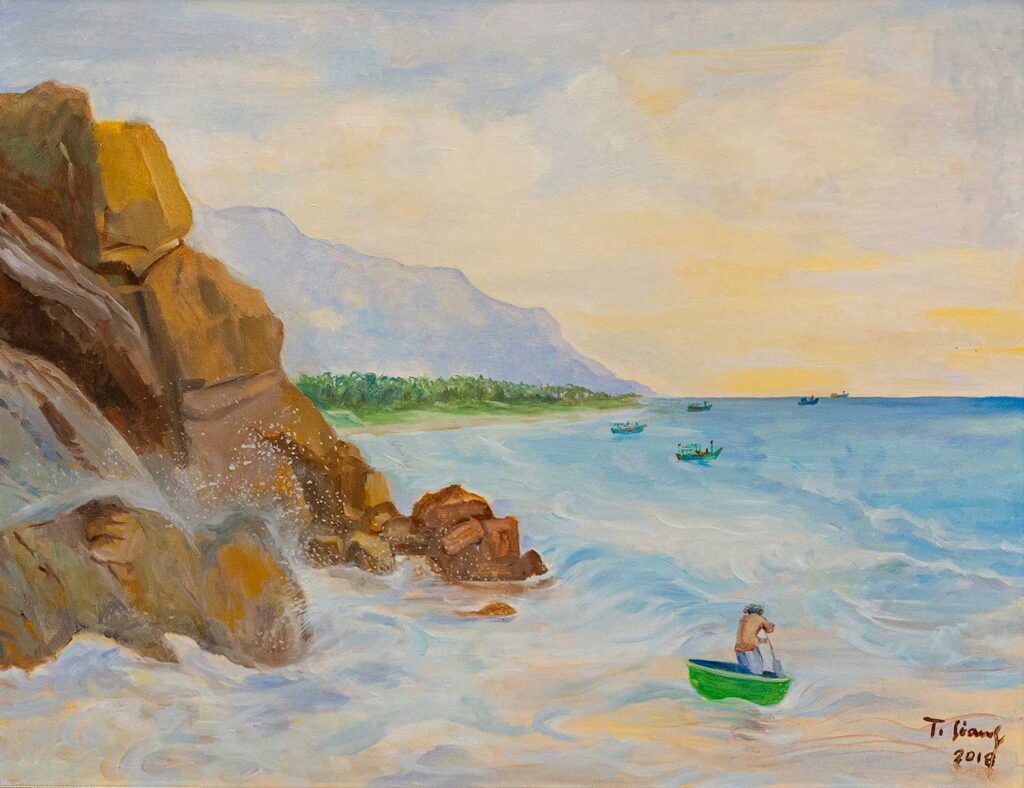 Vượt sóng Size: 79x90 Year: 2023 Material: Oil on Canvas Artist: Trà Giang