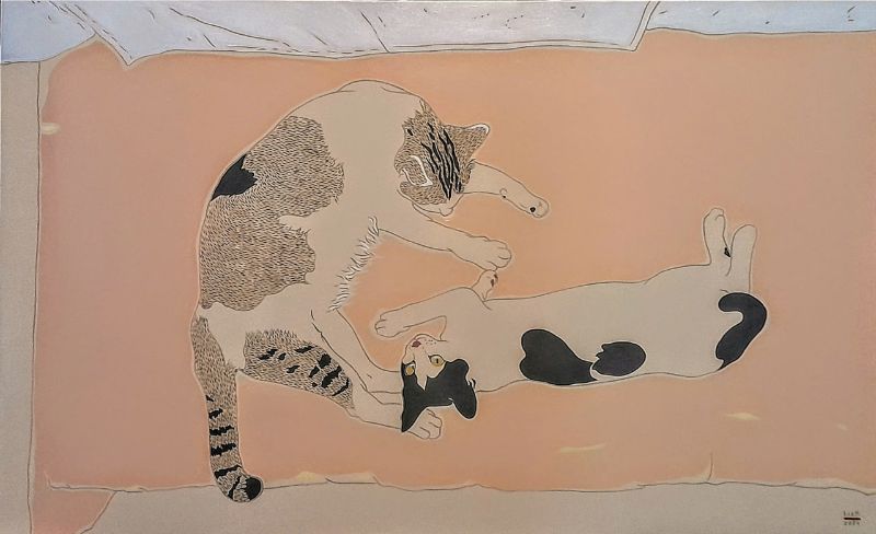 Cọp và bò Size: 80 x 130 cm Material: Acrylic one Canvas Artist: Nguyễn Ngọc Liêm Year: 2024