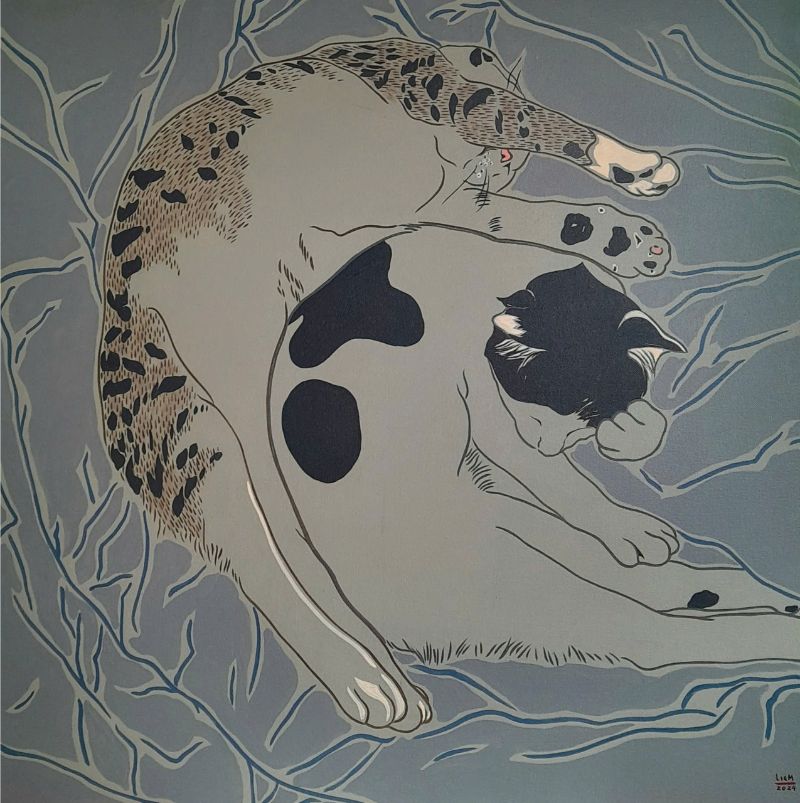 Hồ và Bò Size: 90 x 90 cm Material: Acrylic one Canvas Artist: Nguyễn Ngọc Liêm Year: 2024