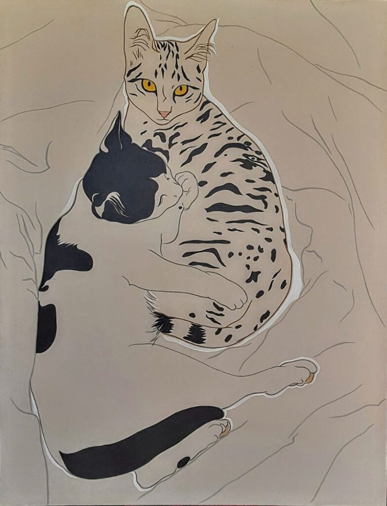 Ngủ cùng nhau Size: 100 x 130 cm Material: Acrylic one Canvas Artist: Nguyễn Ngọc Liêm Year: 2024