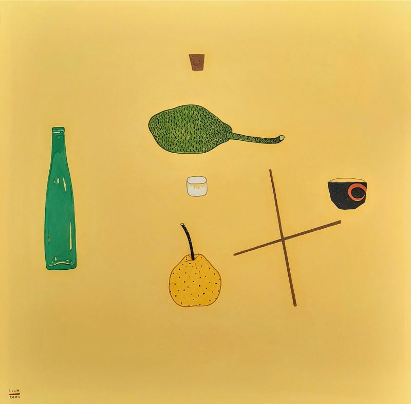 Tĩnh vật với lê và mít Size: 90 x 90 cm Material: Acrylic one Canvas Artist: Nguyễn Ngọc Liêm Year: 2024