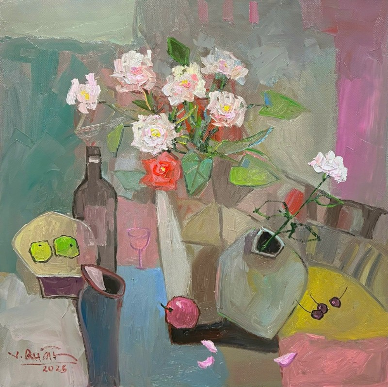 Mùa xuân trong nhà Size: 80 x 80cm Material: Oil Painting Artist: Tạ Văn Quân Year: 2025