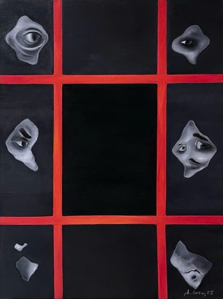 Người đàn bà và hiện tại (The woman and the present) Size: 60 x 80 cm Material: Oil painting on canvas Artist: Phương Lương Year: 2025
