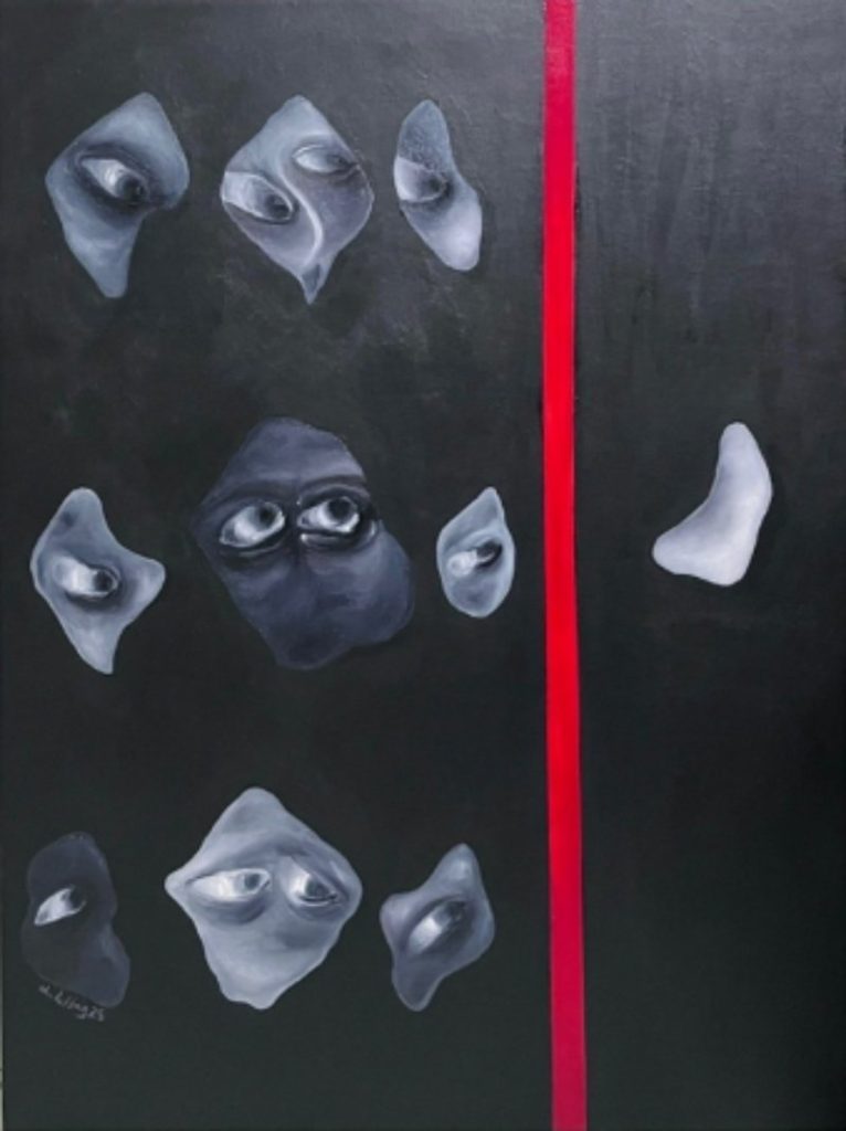 Người đàn bà và những người đàn bà khác 1 (The woman and the others 1) Size: 60 x 80 cm Material: Oil and acrylic on canvas Artist: Phương Lương Year: 2025