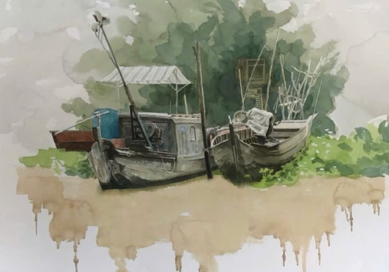 Bến Nhà Size: 56cmx 76cm Material: Water Color Artist: Nguyễn Hồng Quân Year: 2019