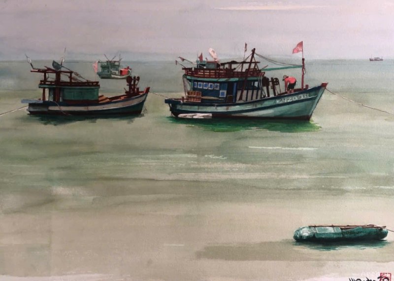 Biển Chiều Size: 56cmx 76cm Material: Water Color Artist: Nguyễn Hồng Quân Year: 2020