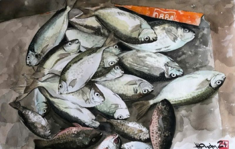 Cá Biển 01 Size: 36cm x 56cm Material: Water Color Artist: Nguyễn Hồng Quân Year: 2021