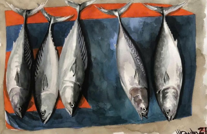 Cá Biển 02 Size: 36cm x 56cm Material: Water Color Artist: Nguyễn Hồng Quân Year: 2021