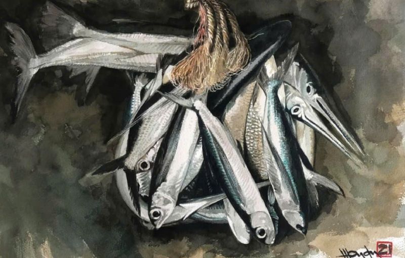 Cá Biển 05 Size: 36cm x 56cm Material: Water Color Artist: Nguyễn Hồng Quân Year: 2021