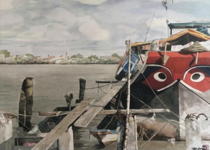 Đôi Mắt Ghe Size: 56cmx 76cm Material: Water Color Artist: Nguyễn Hồng Quân Year: 2021