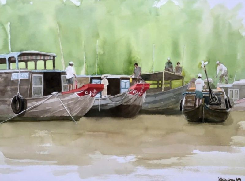 Đời Sông Size: 56cmx 76cm Material: Water Color Artist: Nguyễn Hồng Quân Year: 2019