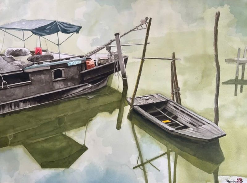 Hoài Niệm Một Dòng Sông Size: 84cmx 112cm Material: Water Color Artist: Nguyễn Hồng Quân Year: 2023