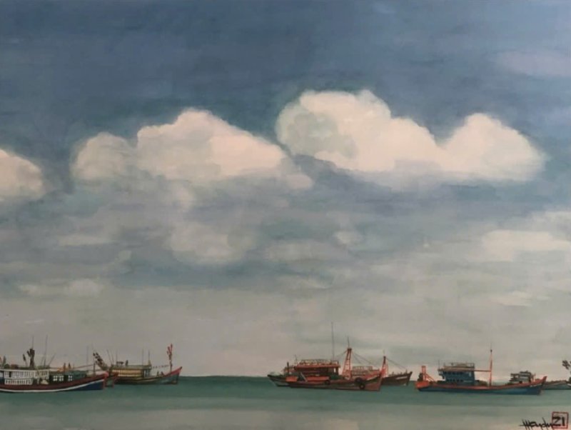 Mây, Trời và Biển Size: 56cmx 76cm Material: Water Color Artist: Nguyễn Hồng Quân Year: 2021