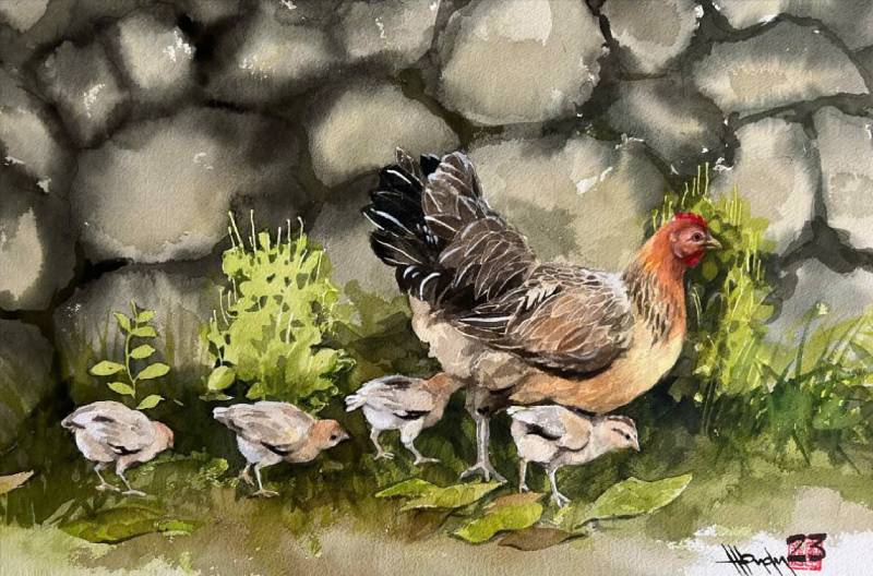 Mẹ và Con Size: 36cm x 56cm Material: Water Color Artist: Nguyễn Hồng Quân Year: 2021