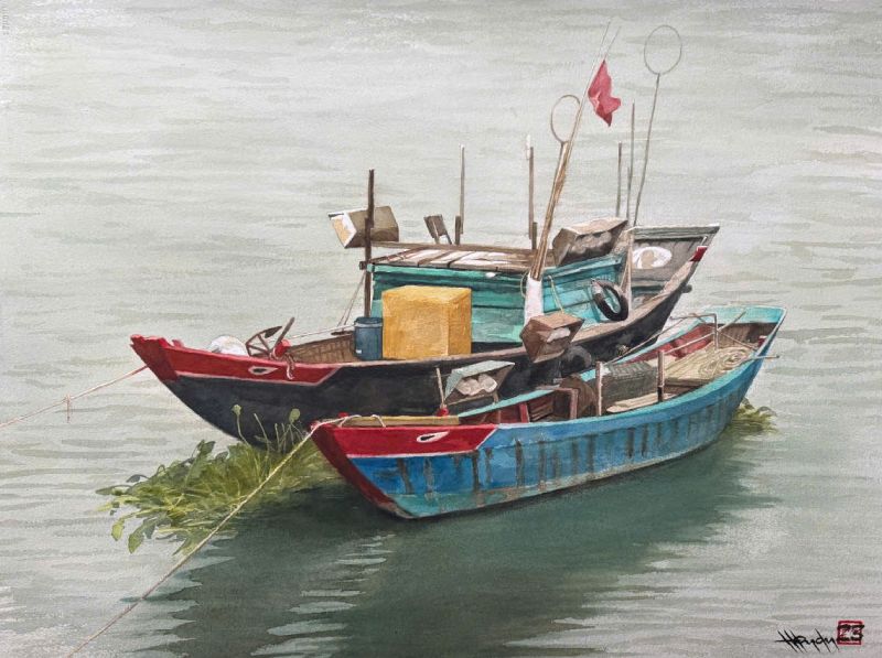 Sóng Đôi Size: 56cmx 76cm Material: Water Color Artist: Nguyễn Hồng Quân Year: 2023