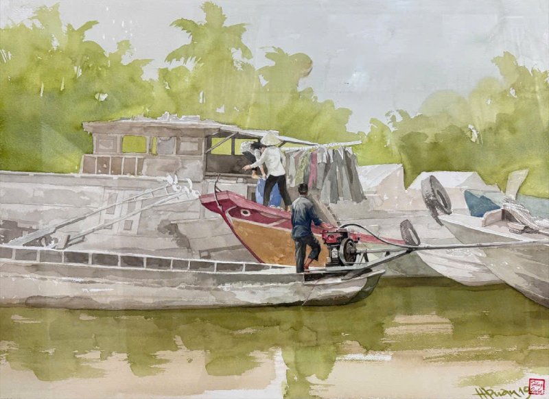 Trao Đổi Size: 56cmx 76cm Material: Water Color Artist: Nguyễn Hồng Quân Year: 2019