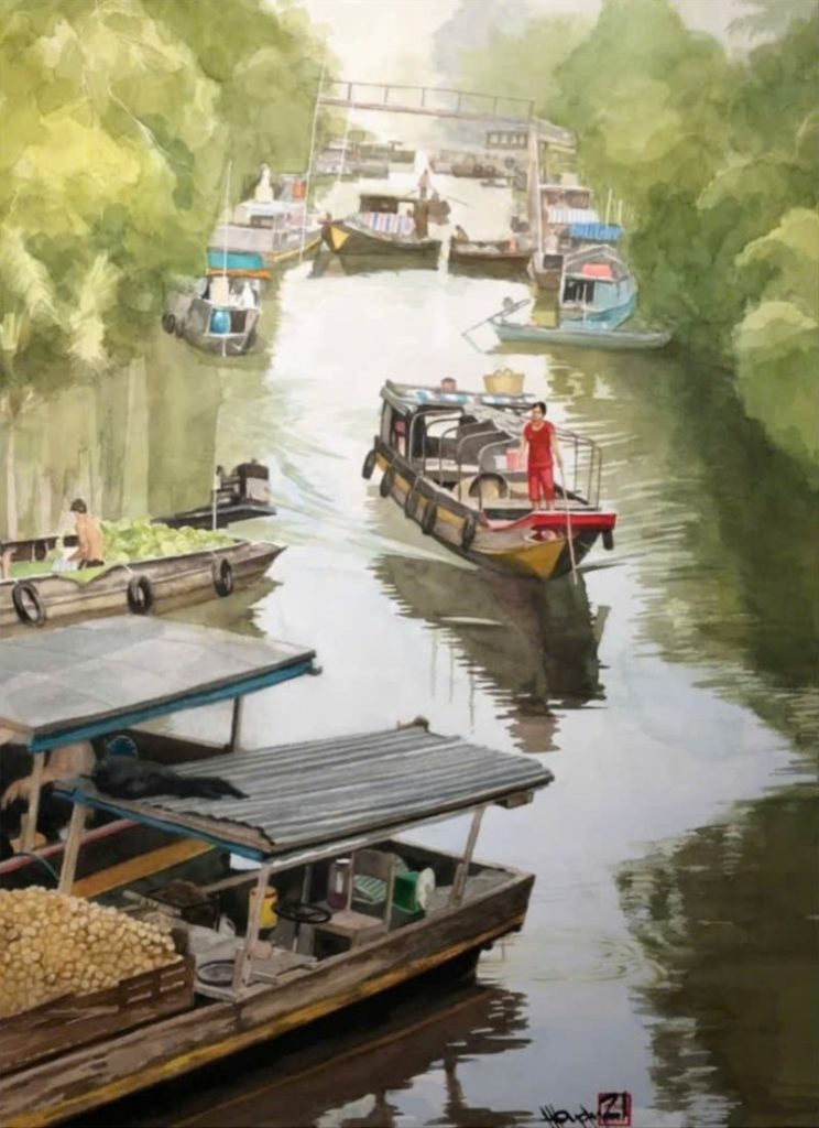 Xuôi Ngược Trên Những Dòng Kênh Size: 56cmx 76cm Material: Water Color Artist: Nguyễn Hồng Quân Year: 2021