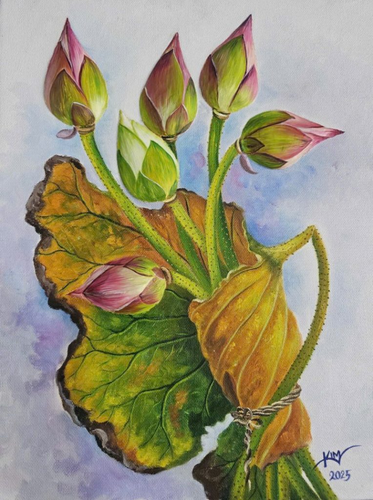 Búp sen đầu mùa Size: 40 x 50 cm Material: Acrylic Artist: Trương Kim Year: 2025