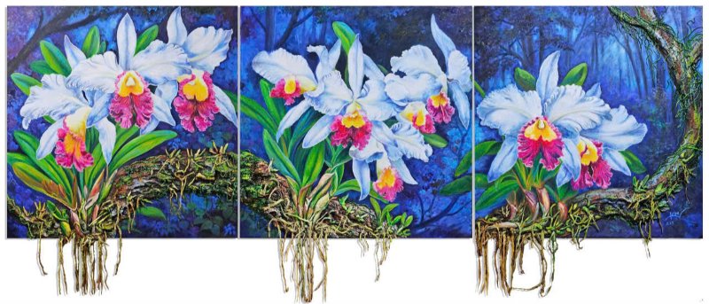 Đêm say hương Cattlaya Size: 80 x 240 cm (full set) Material: Acrylic Artist: Trương Kim Year: 2025