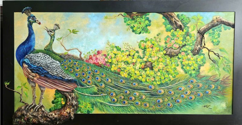 Đôi uyên ương viên mãn Size: 90 x 200 cm Material: Acrylic Artist: Trương Kim Year: 2020
