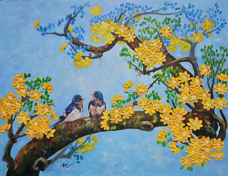 Mùa xuân bên nhau Size: 60 x 80 cm Material: Acrylic Artist: Trương Kim Year: 2024