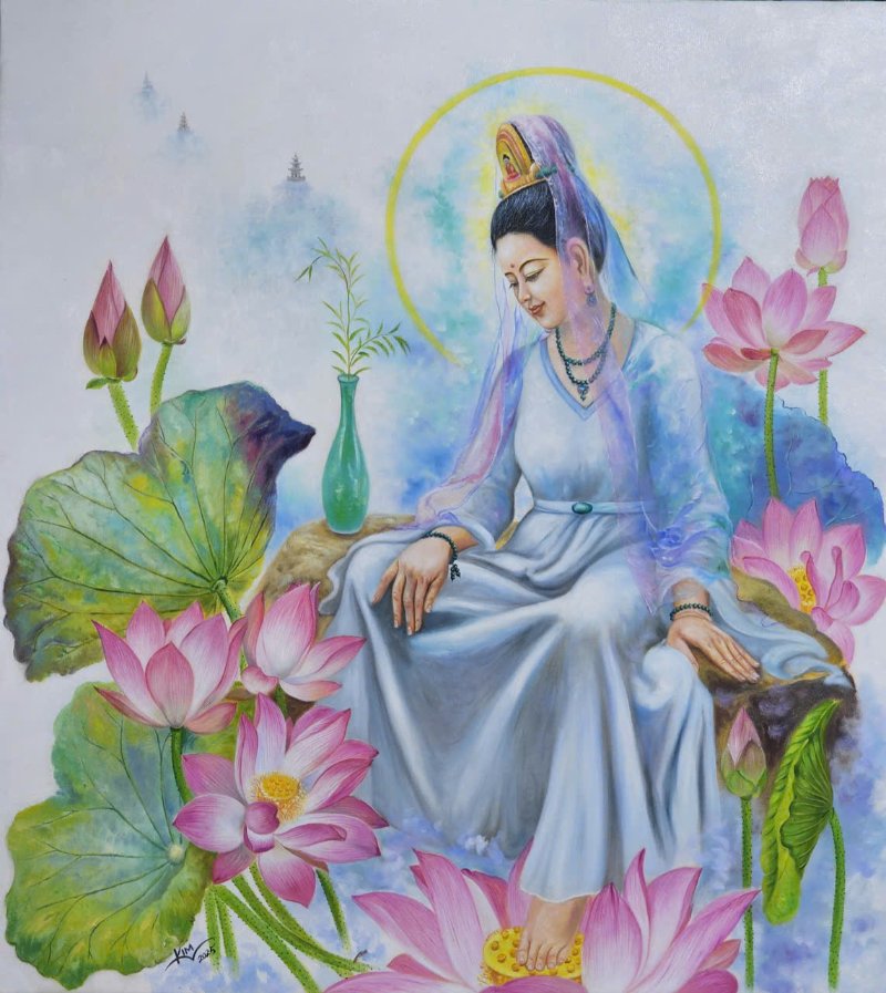 Quán Thế Âm Tự Tại Size: 90 x 100 cm Material: Acrylic Artist: Trương Kim Year: 2025