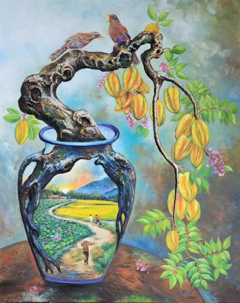 Quê hương Size: 80 x 100 cm Material: Acrylic Artist: Trương Kim Year: 2025