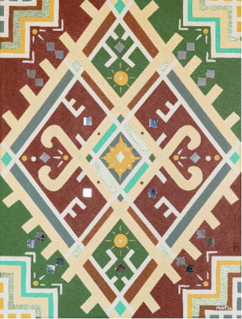 Surya Size: 80 x 60 cm Material: Acrylic paint & mirror pieces Artist: Mathilde Granveau Year: 2024