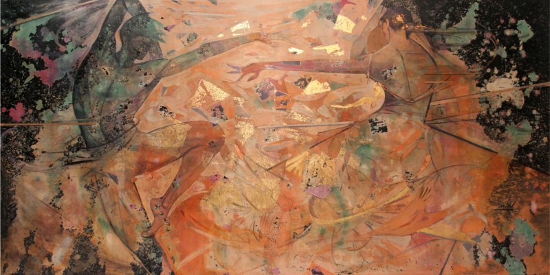 Hòa nguyện với Pháp Size: 120 x 240 cm Material: Lacquer Artist: Hải Triều Year: 2025