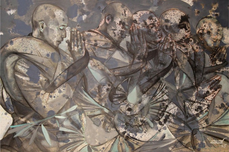 Tâm sự với Phật Size: 100 x 150 cm Material: Oil Painting Artist: Hải Triều Year: 2025