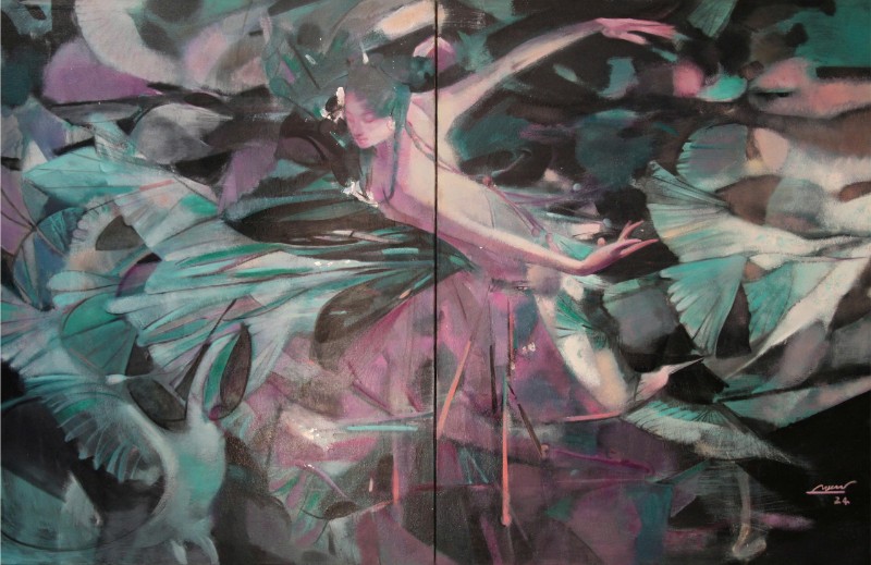 Vì em thương em Size: 130 x 200 cm Material: Oil Painting Artist: Hải Triều Year: 2025